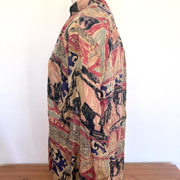 90s Silk Abstract Nehru Shirt - Long Sleeve - Mens - Size Large - Hamid Fashions - Picture 7 of 10